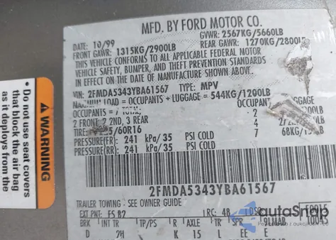 2000 Ford Windstar Limited/Sel from USA, damaged, VIN 2FMDA5343YBA61567